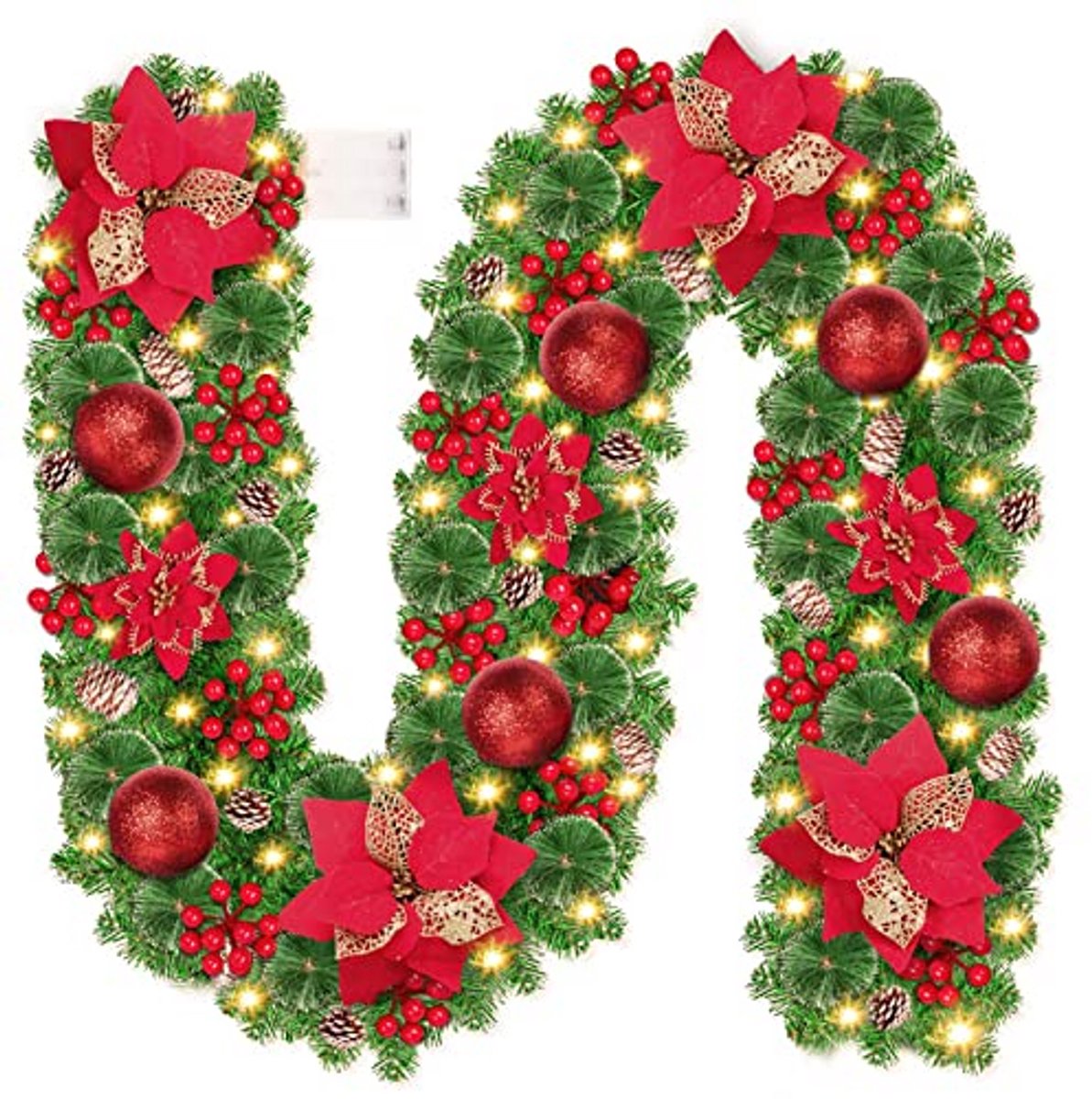 Kerstslinger met Verlichting - 2,7 Meter - 30 LED Lampjes op Batterij - Kunstmatige Kerstdecoratie voor Deur en Haard
