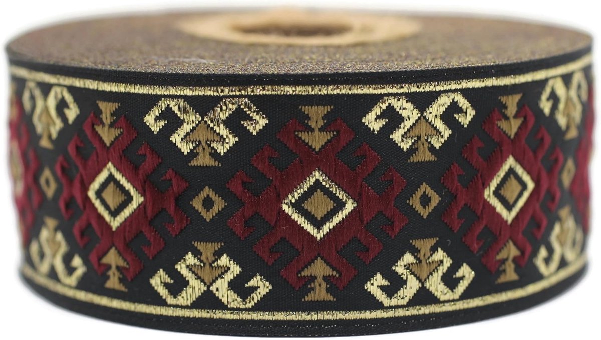 Bordeauxrood en bruin, goud, desertster, vlechtwerk, ornament, geometrische patronen, 3,5 cm x 10 m, decoratief lint voor naaien, gordijnen, kostuums, doe-het-zelf, accessoires 35953-V5