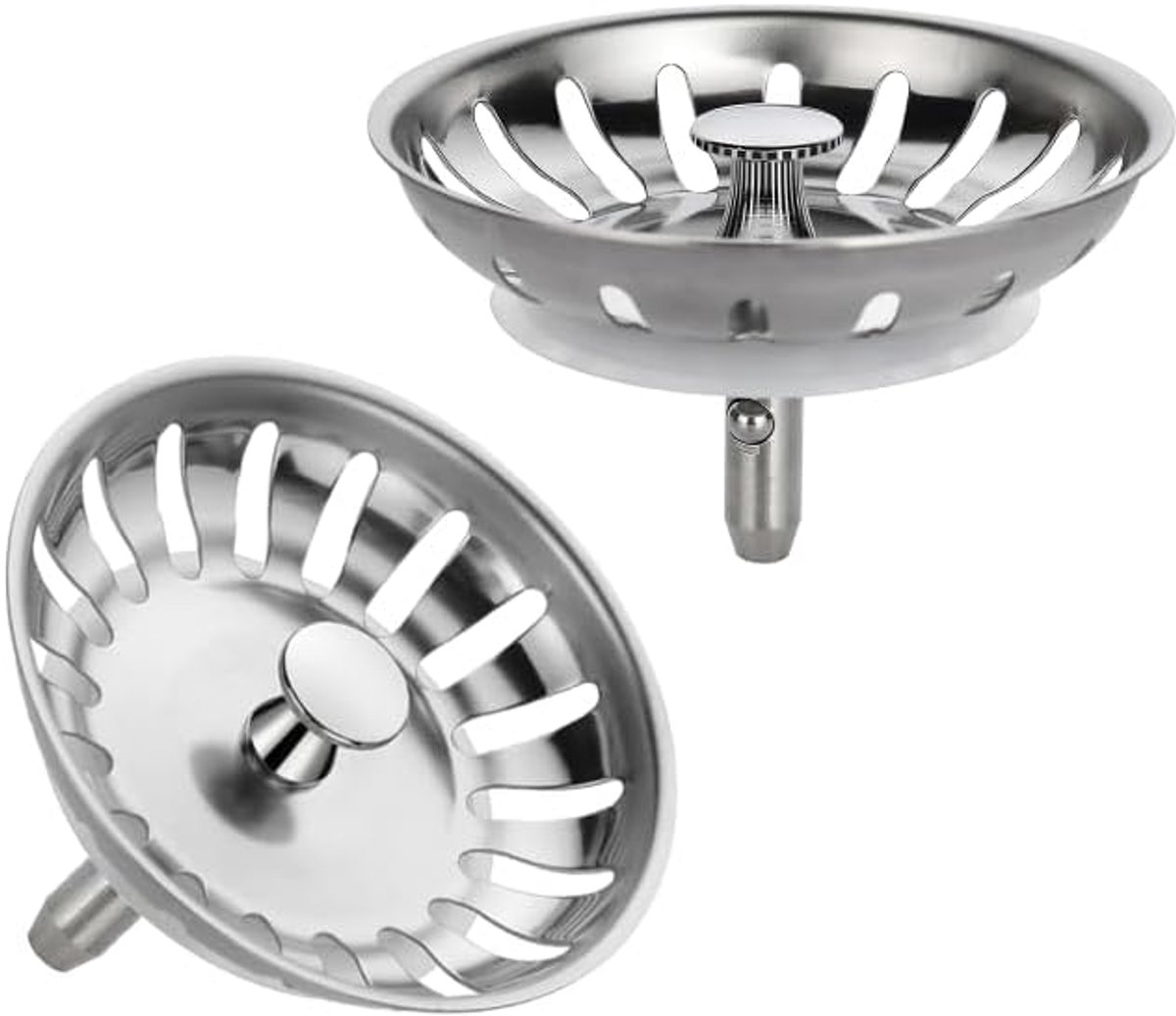 2 stuks zeefmandjes spoelbak, 82 mm keukenspoelbakstopper, afvoerstop met siliconen afdichting, wasbakzeef van roestvrij staal 304, universeel passend (82 mm)