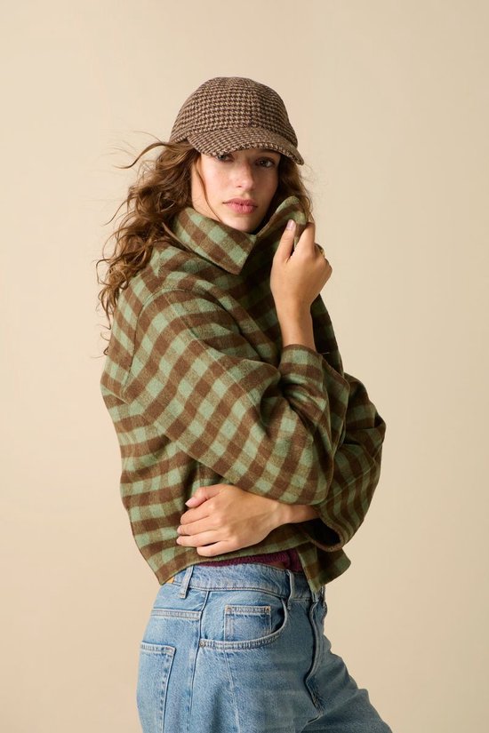 Groene Ruiten Wollen Peacoat Jas