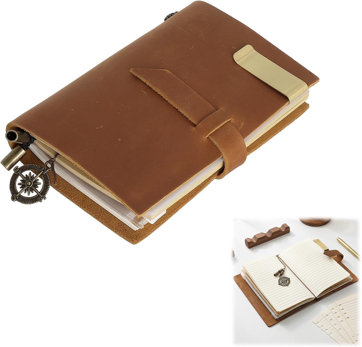 Dagboek van echt leer, navulbare pagina's, lederen dagboek, zakformaat, handgemaakt, schattig schrijven, klein notitieboek, cadeau, bruin
