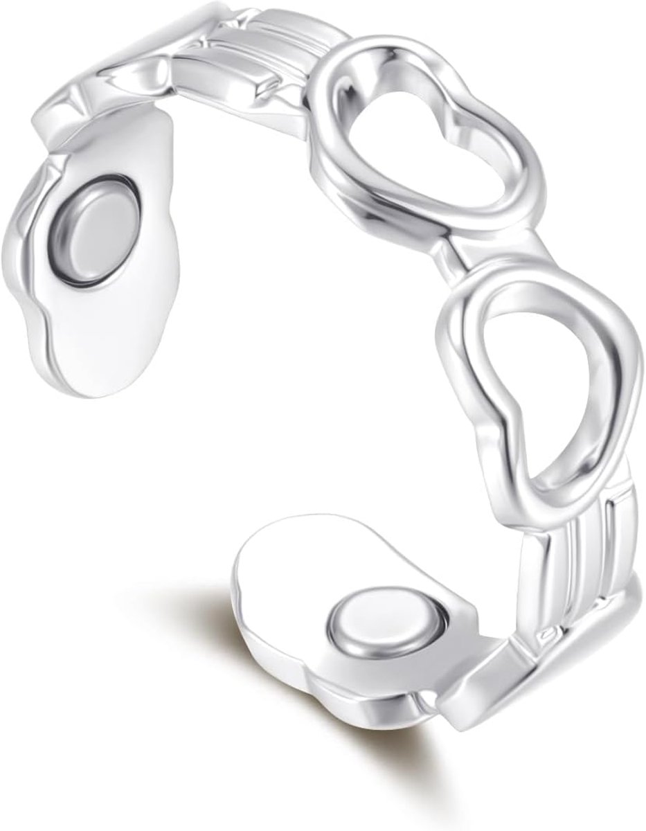 Ring, 2026 zilveren magnetische ring voor dames, anti-angst ring met magneten, enkel/bloem/hart/golven, verstelbare vitalring voor een betere slaap, magnetische ring voor