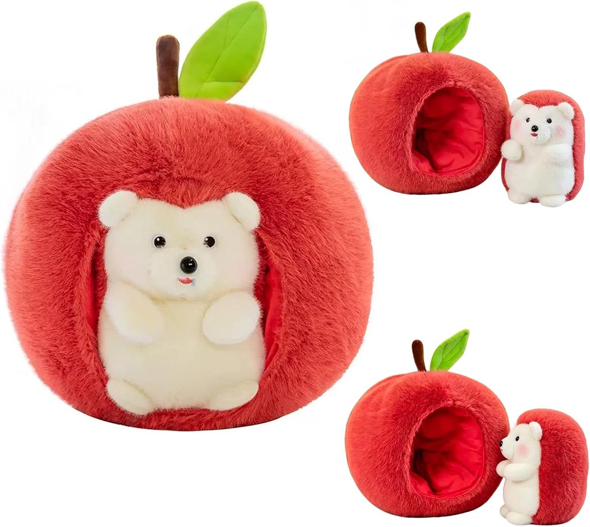 Pluche dier voor baby's, meisjes en jongens, 25 × 30 cm, 2-in-1 speelgoed, egel, appel, vulling, pluche, egel, baby, dieren, mini-knuffels, Kawaii, kussen, cadeau voor Kerstmis