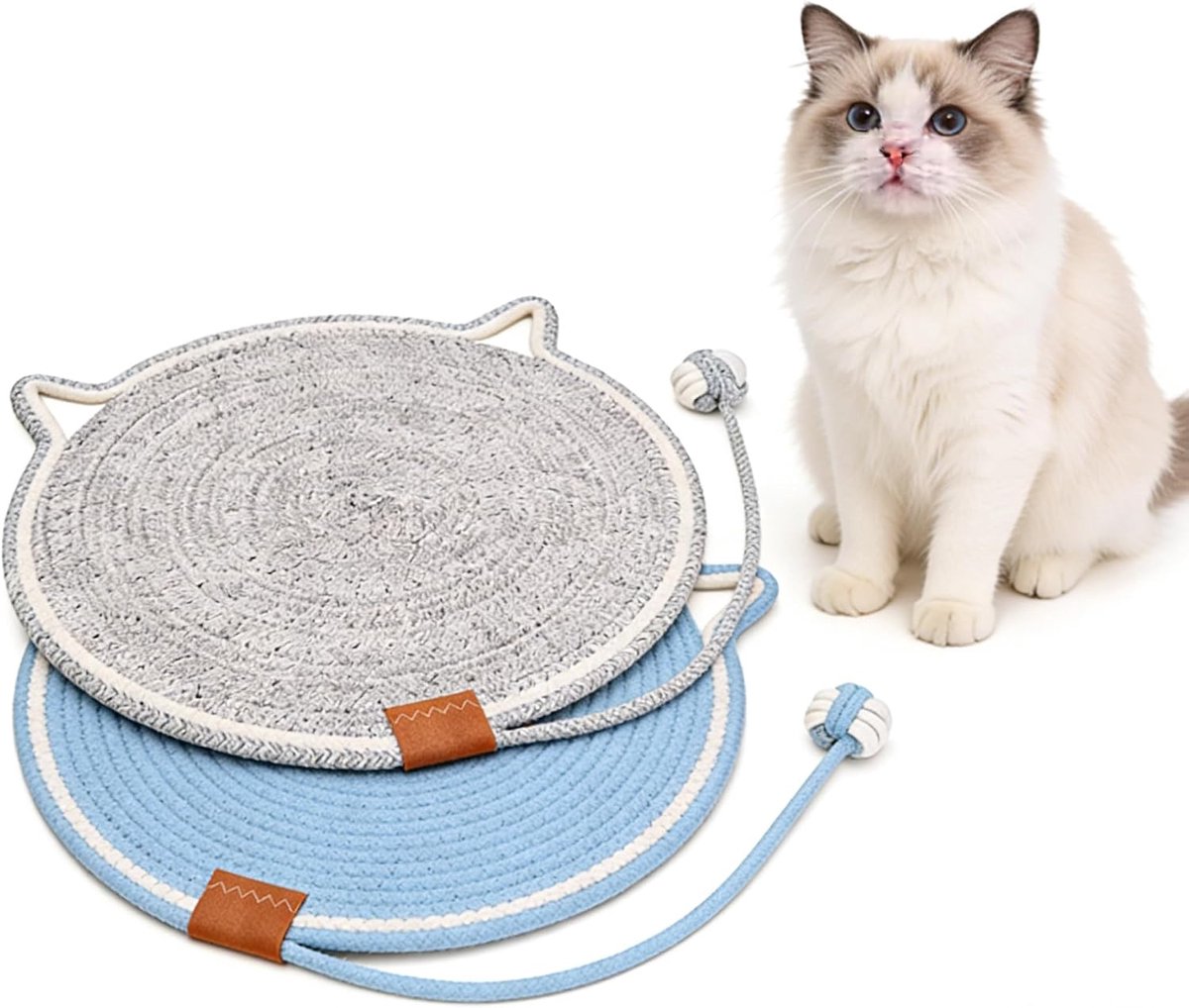 Krabmat kat - 2 stuks krabtapijt met katoenen bal ronde krabplank 43 x 43 cm katten speelgoed kattenkrabpads krabtapijt mat voor huisdier