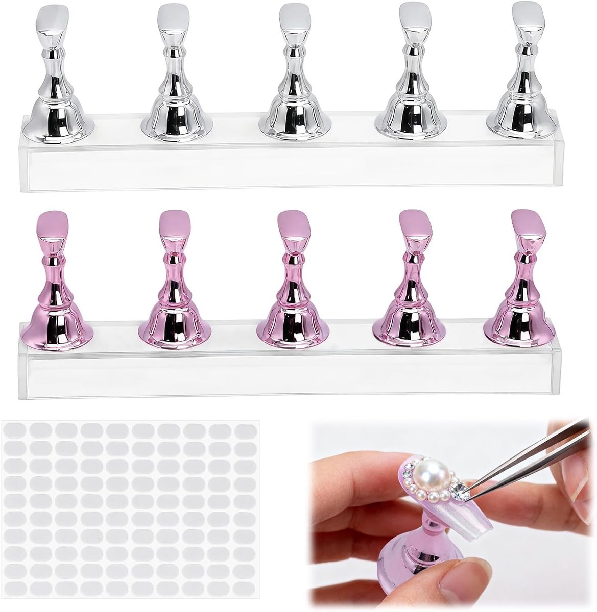 Displayset, magnetische houder voor kunstnagels, 2 sets nail art tips houder voor kunstnagels manicure