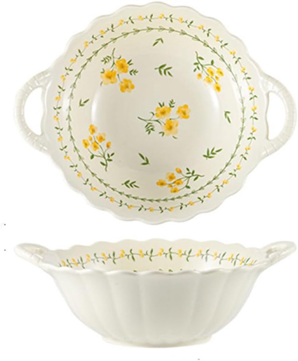 Kom met handgrepen, 34oz (1000 ml) keramische soepkommen serveerschaal voor salade, pasta, havermout, ramen, havermout, fruit, oven magnetron vaatwasmachinebestendig, set van 2
