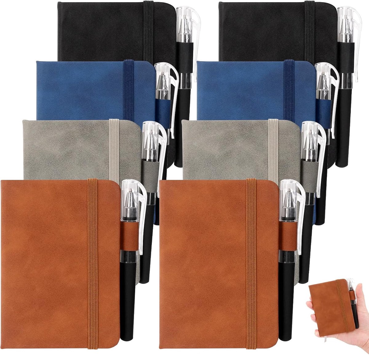 8 stuks notitieboeken, klein, mini-notitieboek A7, draagbaar notitieboek, notitieblok, A7 met 8 stiften, pocket notitieboek, zakboek, zakken, dagboek voor school, werk, kantoor (192