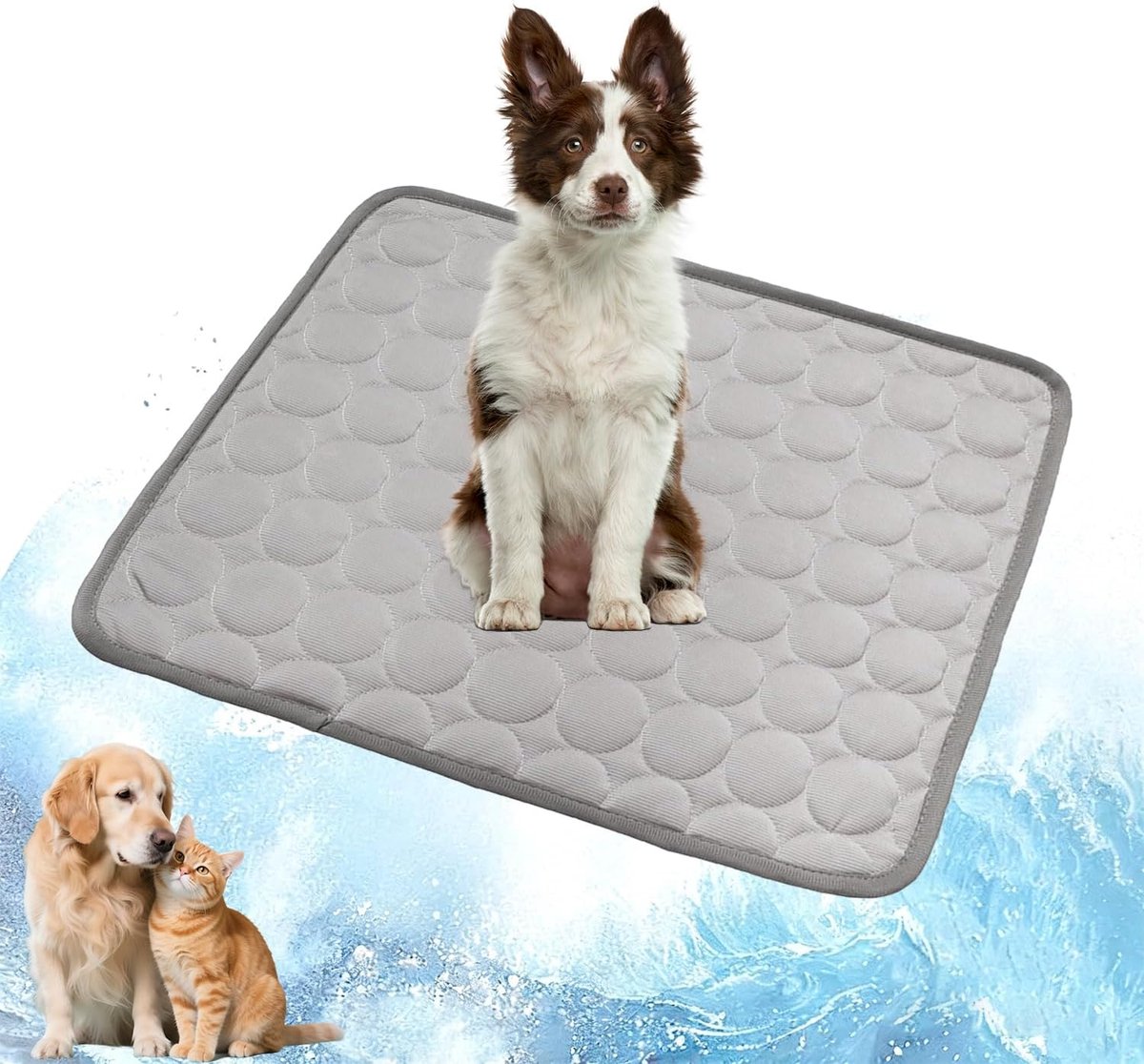 Hond en katten, 60 x 52 cm huisdier koelmat, zelfkoelende hondenmat zomer, koelkussen hond mat koelmat voor hond kat huisdieren, maat: M (grijs)
