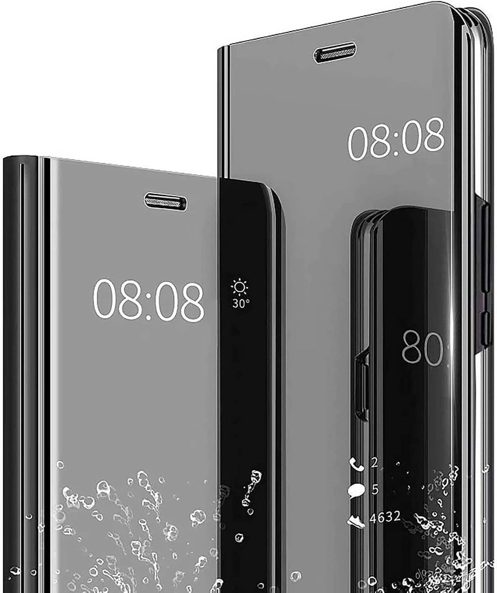 Leren hoes voor iPhone 16e / iPhone 17e Smart View schokbestendig, hard polycarbonaat klaphoesje, 360 graden tekening, stootvast, zwart