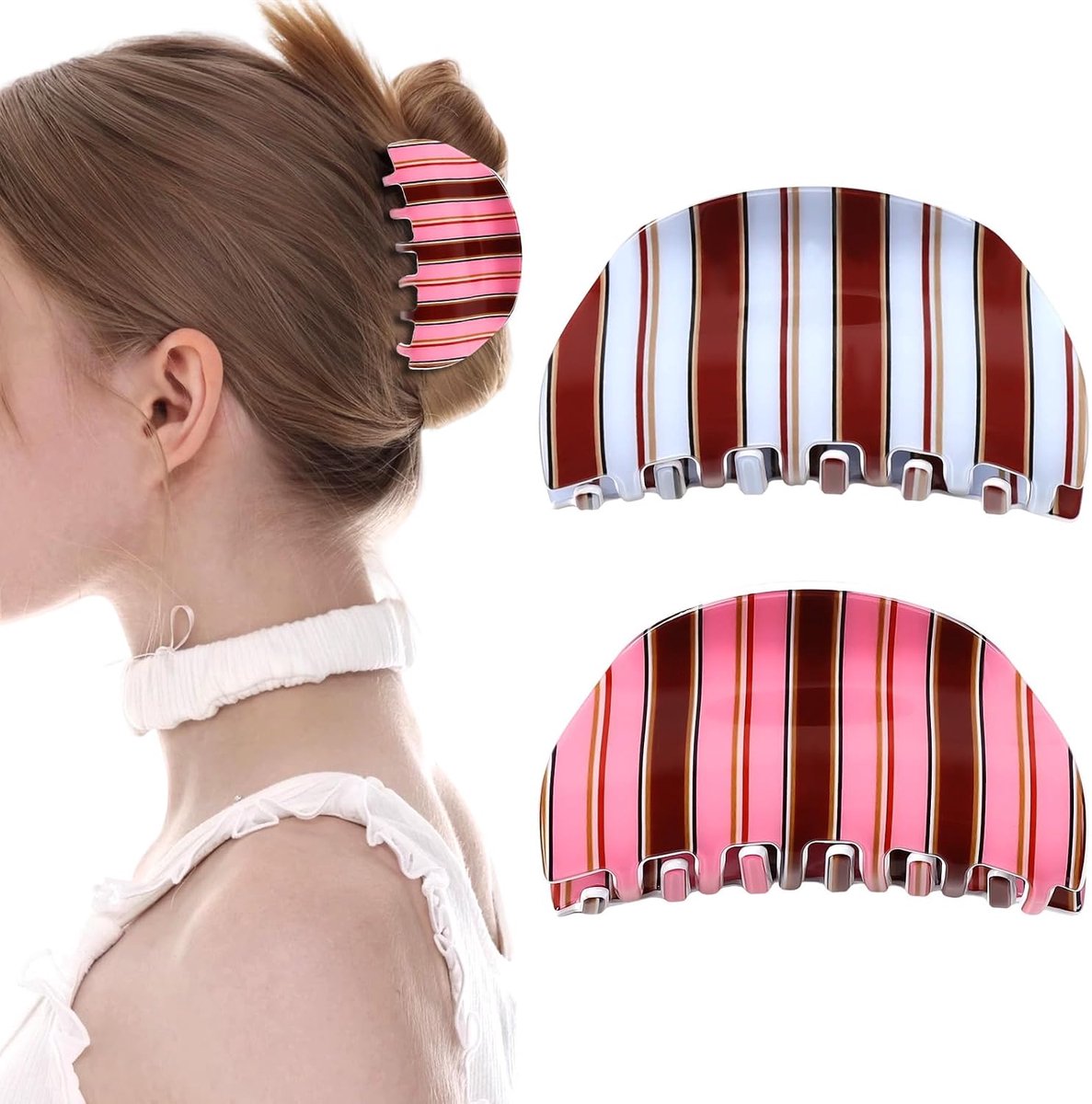 Haarspelden, 8 x 5 cm, acetaat, haarspelden voor dames, sterke grip, bruine strepen, Franse antislip haarspelden voor vrouwen en meisjes, alle haartypes
