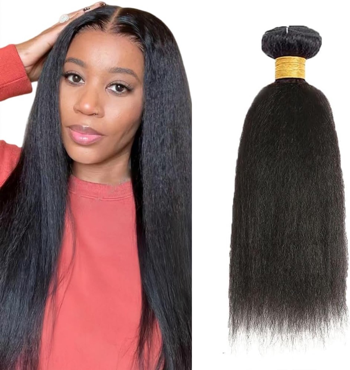 22 Inch Bundles Human Hair Extension Menselijk haar verlenging Yaki Wave Natural Black Color Unprocessed Virgin Hair Double Weft Weave Real Hair Minimal Smell Low Shedding
