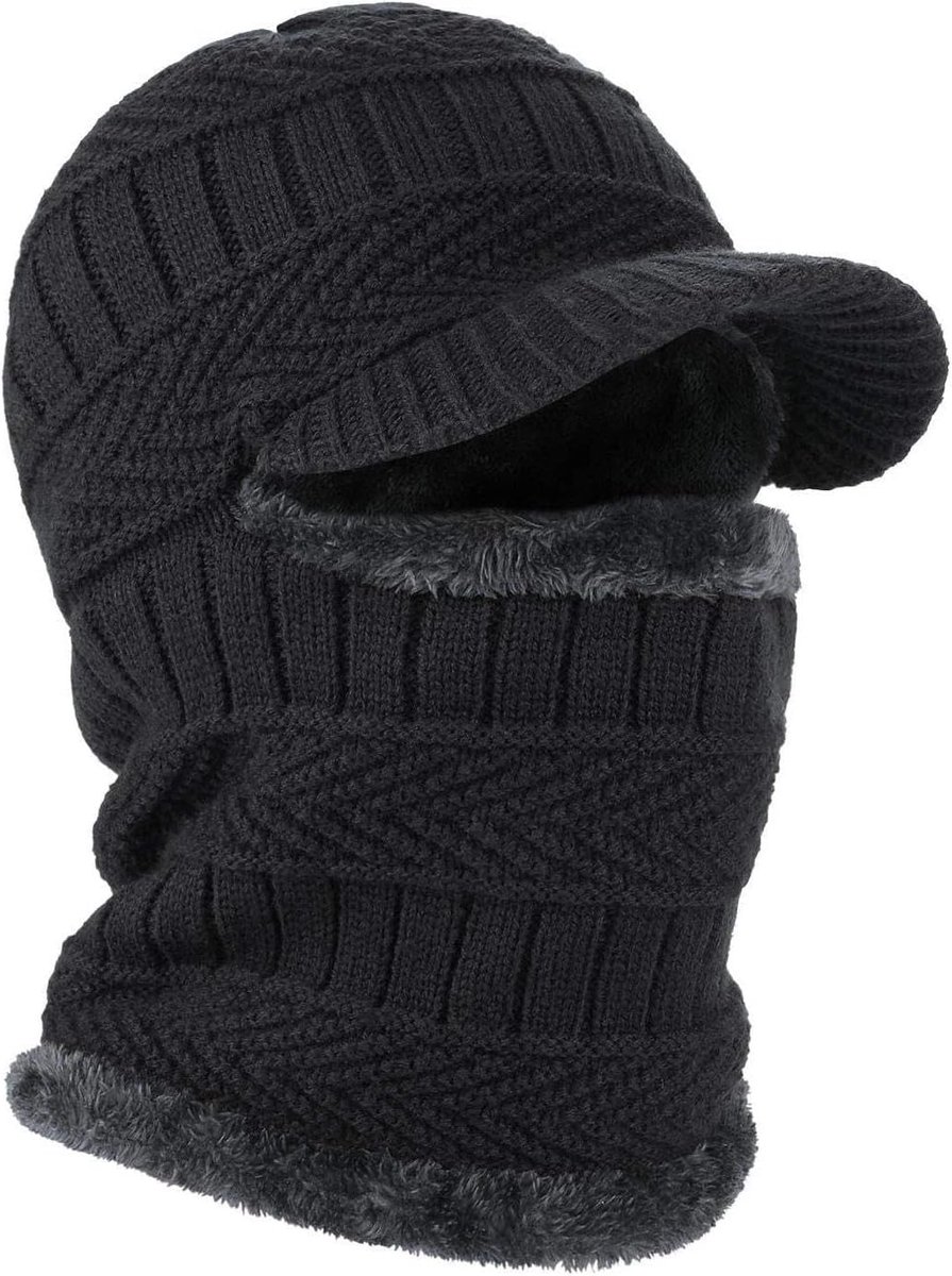Gebreide bivakmuts, winterskimasker met gezichtsbedekking en nekwarmer voor heren en dames, winddichte thermische muts voor buitensporten