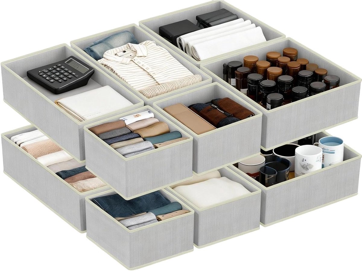 Organizer voor kledingkast, opvouwbare lade-organizer, kleding, lade-organizer in groot, medium en klein, grijsgroen opbergsysteem kledingkast, voor sokken, ondergoed, hoeden