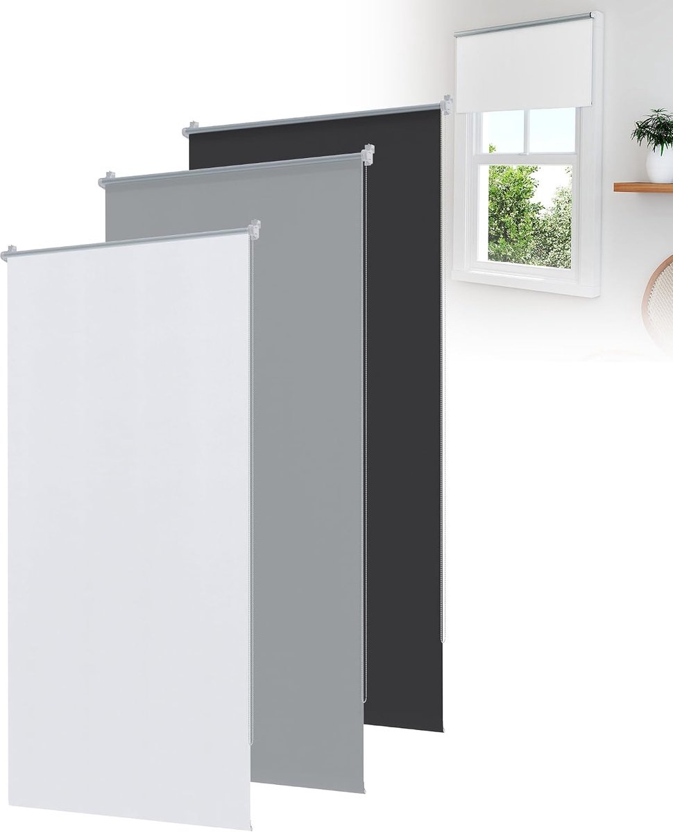 Rolgordijn met klembevestiging, klemrolgordijn zonder boren, wit, B 100 x H 160 cm, thermorolgordijn, verduisterend rolgordijn voor ramen en deuren, ondoorzichtig, zonwering