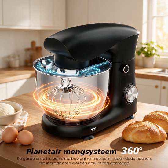 Keukenmixers - 5L Roestvrijstalen Kom - 10 Snelheden + Pulsfunctie - 360° Planetaire Mengbeweging - Keukenrobot - Zwart van AIMASON — afbeelding 4