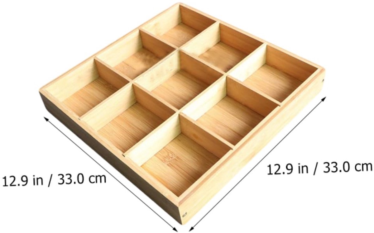 Lade Organizer - Sorteerdoos met 9 Vakken - Bamboe Theedoos - Opbergbakjes Klein - Bureau Accessoires - Sieraden Opberger - Kralendoos Hout - Keukenlade Indeling - Hobby Materialen Bakje - Vakjesdoos - Ladeverdeler - Duurzaam - Houtkleur - 1 Stuk — cadeau in Cadeau-ideeën - foto 5