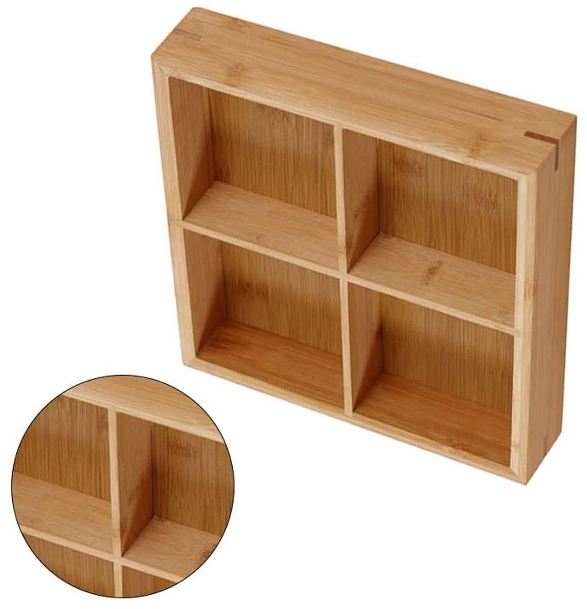Lade Organizer - Opbergbakjes met 4 Vakken - Bamboe Bestekbak - Bureau Organizer - Sieradendoos Inleg - Badkamer Accessoires - Keukenla Verdeler - Houten Sorteerdoos - Theezakjes Houder - Kantoor Artikelen Opbergen - Stevig - Houtkleur - 1 Stuk — cadeau in Cadeau-ideeën - foto 6