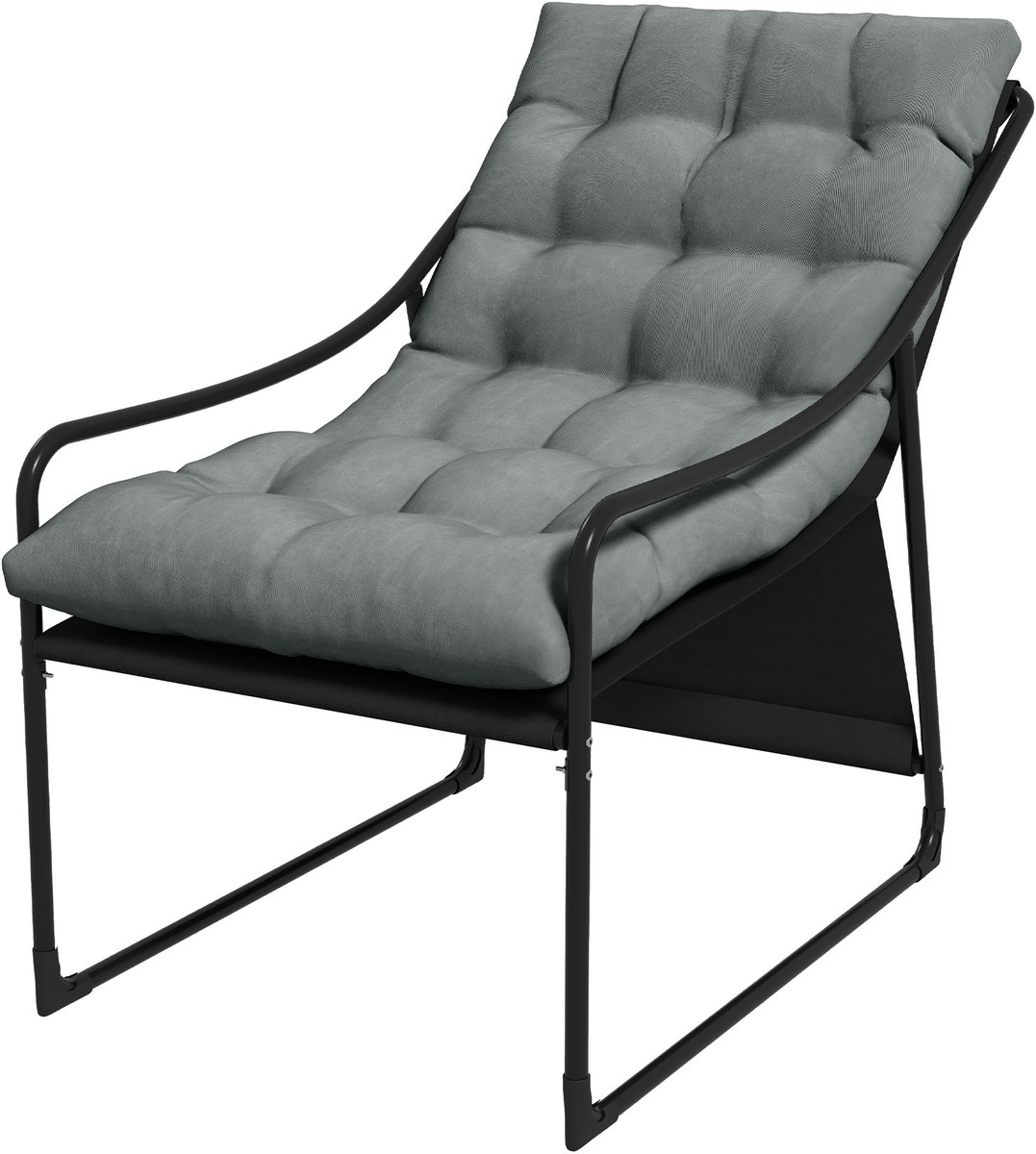 Buitenlounge-dikke kussens-roestvrijstalen frame-62B x 110D x 88H cm-grijs/zwart