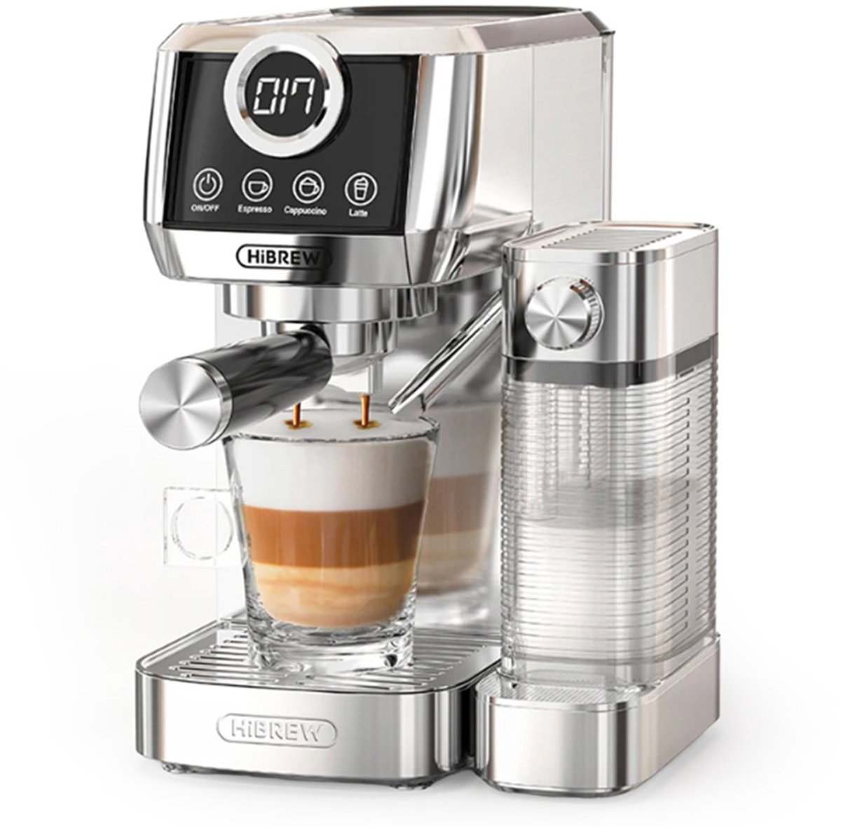 HiBREW H13A 3-in-1 semi-automatische koffiemachine, 6 koffiemodi, extractiedruk van 20 bar, verwijderbaar waterreservoir van 1,3 liter, handgreep van 51 mm aluminiumlegering, dubbel boilersysteem, 3 instelbare temperatuurniveaus