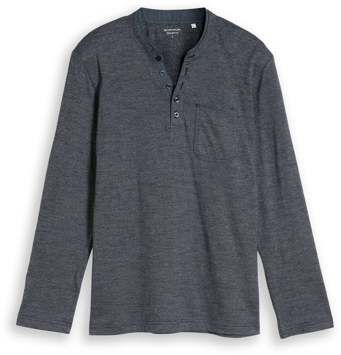 Tom Tailor - Serafino T-shirt met lange mouwen en borstzak - Maat L - navy gardenia white injected
