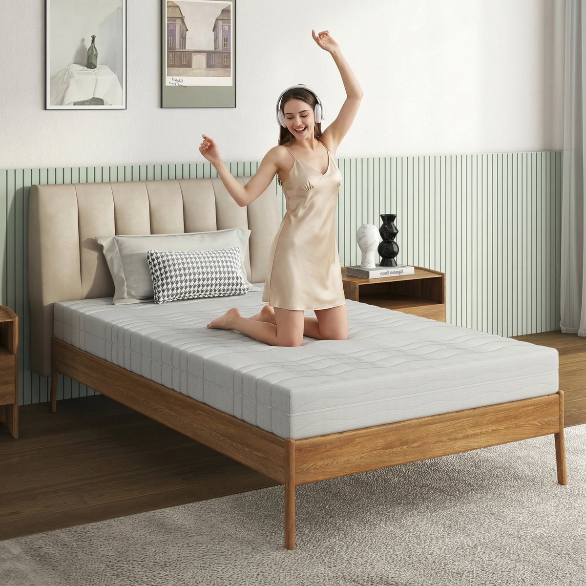 MODENUIT Matras – Ergonomisch – 90 x 200 x 16 cm – Koudschuim – Wit – Middelhard Ligcomfort – Afneembare Wasbare Hoes