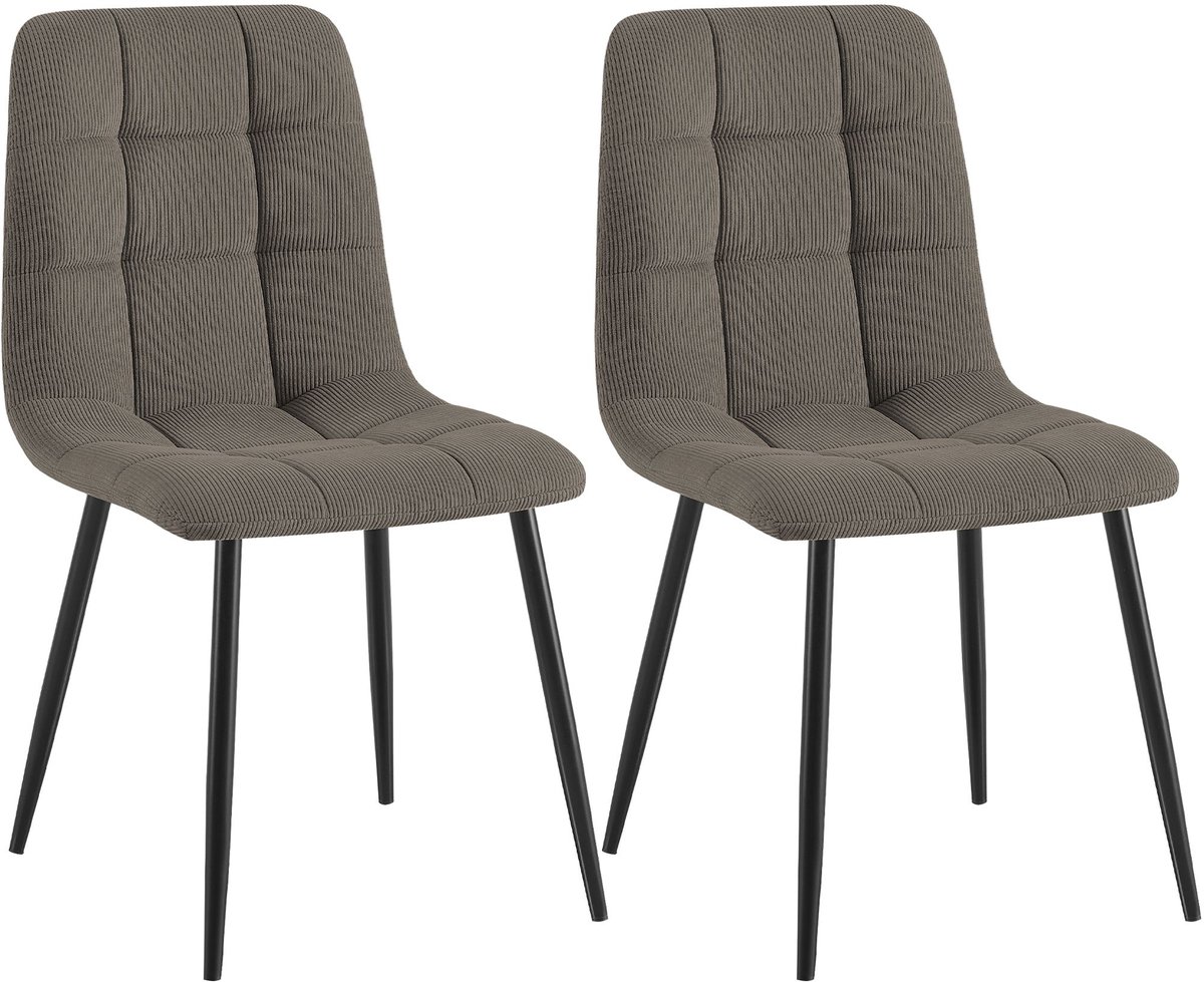 CLP Set van 2 Eetkamerstoelen Tilde - Gestoffeerd - Metalen Onderstel - belastbaar tot 150 kg - Ribstof/taupe