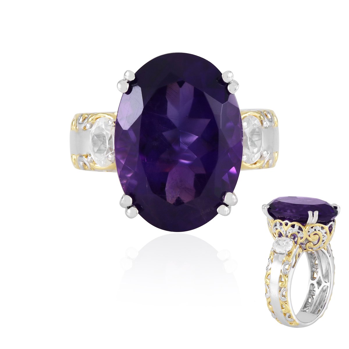 Cavill - Zilveren Ring 925 Sterling met Braziliaanse Amethist 10,035 ct en Ovale Zirkonia's - Elegante Paarse Edelsteen Ring Dames