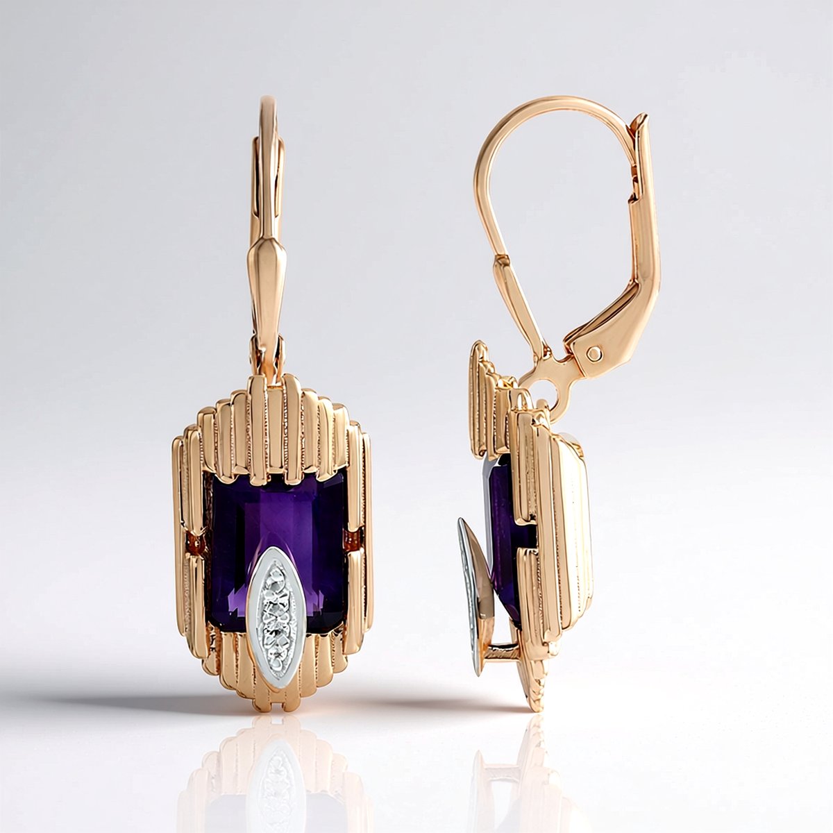 Cavill - 925 Sterling Zilver Roségoud Oorbellen - 4,05 ct Zambia Amethist & Witte Topaas - Achthoekige Facet - Elegant Sieraad