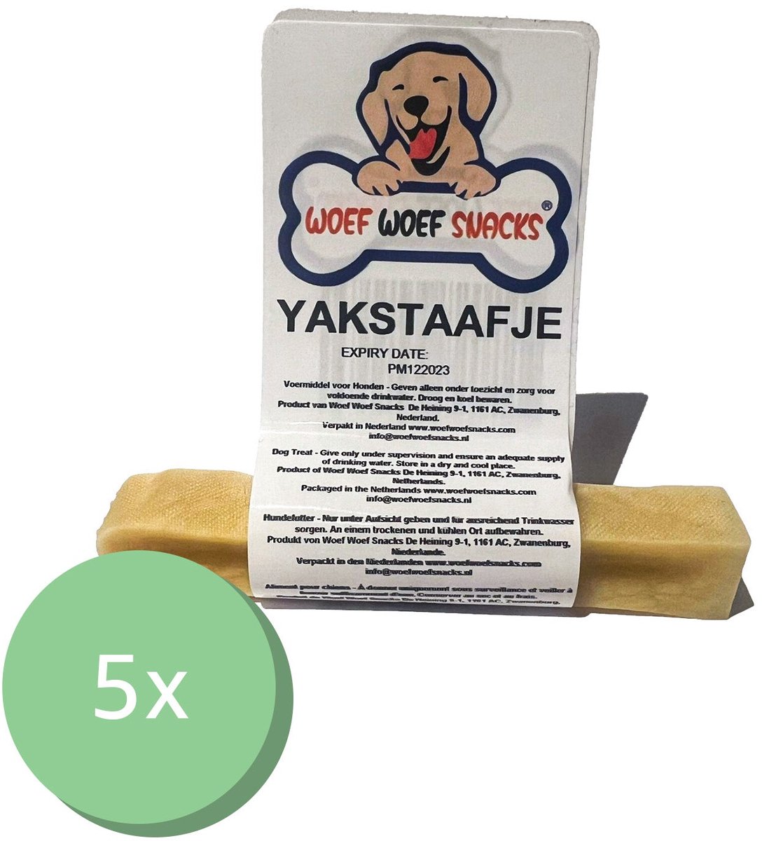 Woef Woef Snacks Hondensnacks Yakstaafjes 5 stuks - Kauwsnacks - Vegetarisch - Melk - Alle honden en alle leeftijden vanaf 3 maanden - Geen toevoegingen