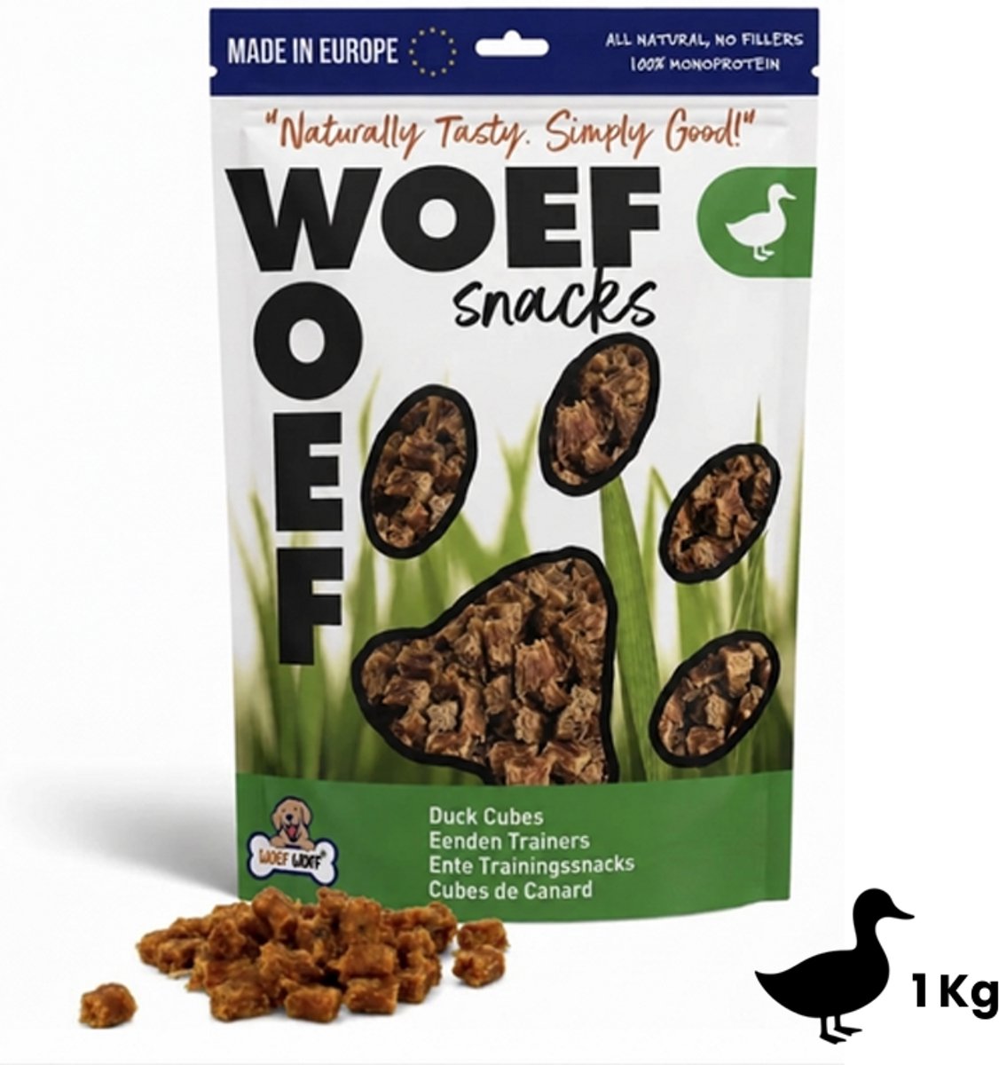 Woef Woef Snacks Hondensnacks Eenden Trainers 1.00 KG - Trainingssnacks Hondensnoepjes - Gedroogd vlees - Eend - Vanaf 2 maanden - Geen toevoegingen