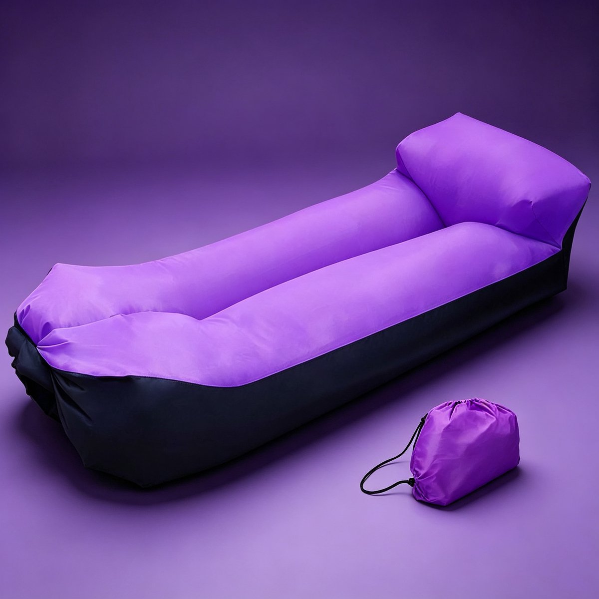 Paarse outdoor campingbank draagbare loungestoel opblaasbare bank