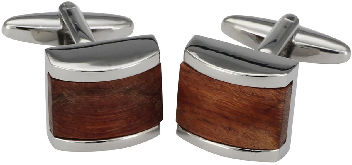 LINDENMANN heren manchetknopen wood - zilverkleurig