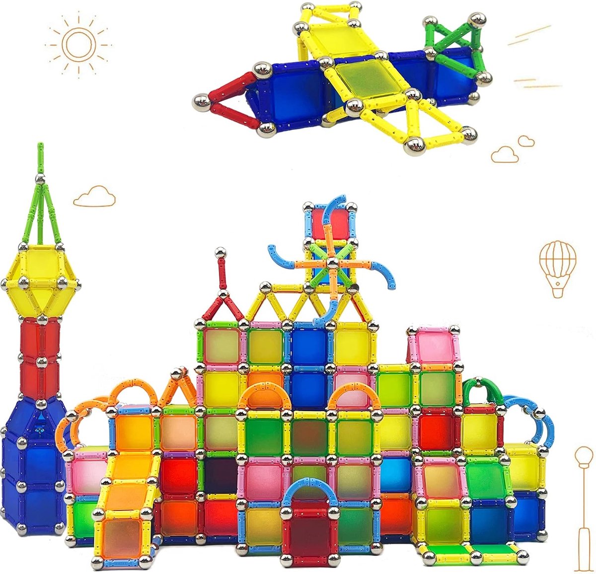 Speelgoed Magneet BAU Bouwpakket Montessori Onderwijs Speelgoed voor Kinderen Kerstcadeau Spelen Stapelspel met Magnetische Bakstenen en Stokken
