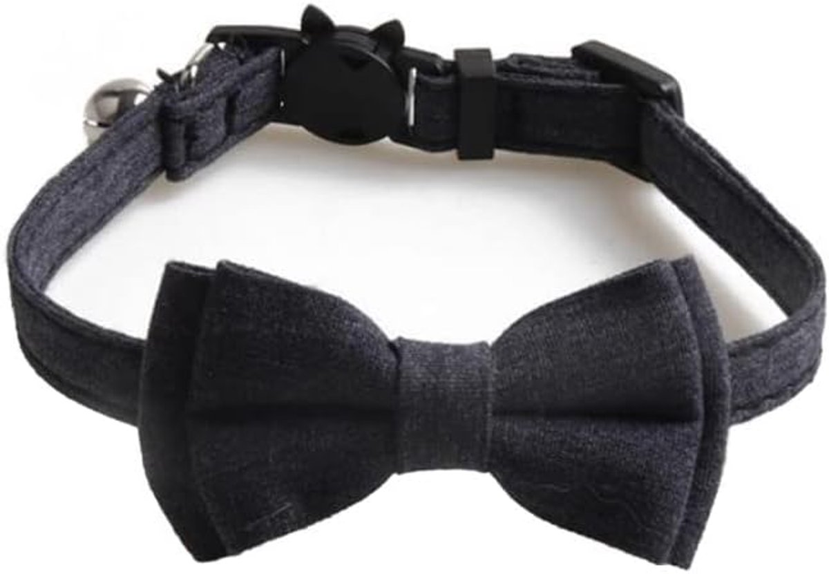 Katten Accessoires - Vlinderdas kraag - Veiligheidssluiting - Kattenhalsband met strikje en belletje - Zwart - 11‑22 cm - Kattenbandje - Hondenhalsband Met Verwijderbare Strik - Katten Kleding - Veiligheid en stijl voor je kat, puppy of kitten