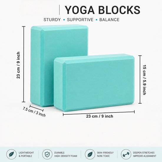2 stuks - yogablok - yoga blok - schuimblok - Fitnessblokken - dichtheid eva - 23*15*7,5cm - 120g - yoga, pilates, dans, fitness, beginners - turquoise — afbeelding 2