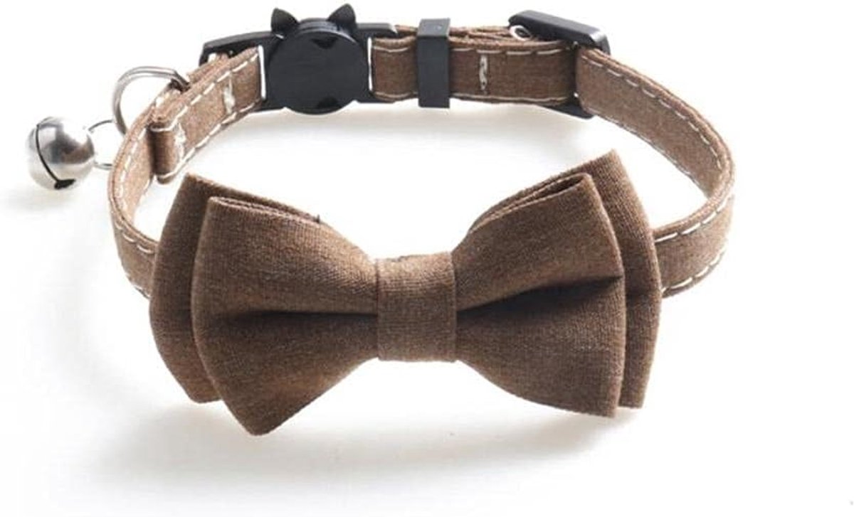 Katten Accessoires - Vlinderdas kraag - Veiligheidssluiting - Kattenhalsband met strikje en belletje - Bruin - 11‑22 cm - Kattenbandje - Hondenhalsband Met Verwijderbare Strik - Katten Kleding - Veiligheid en stijl voor je kat, puppy of kitten