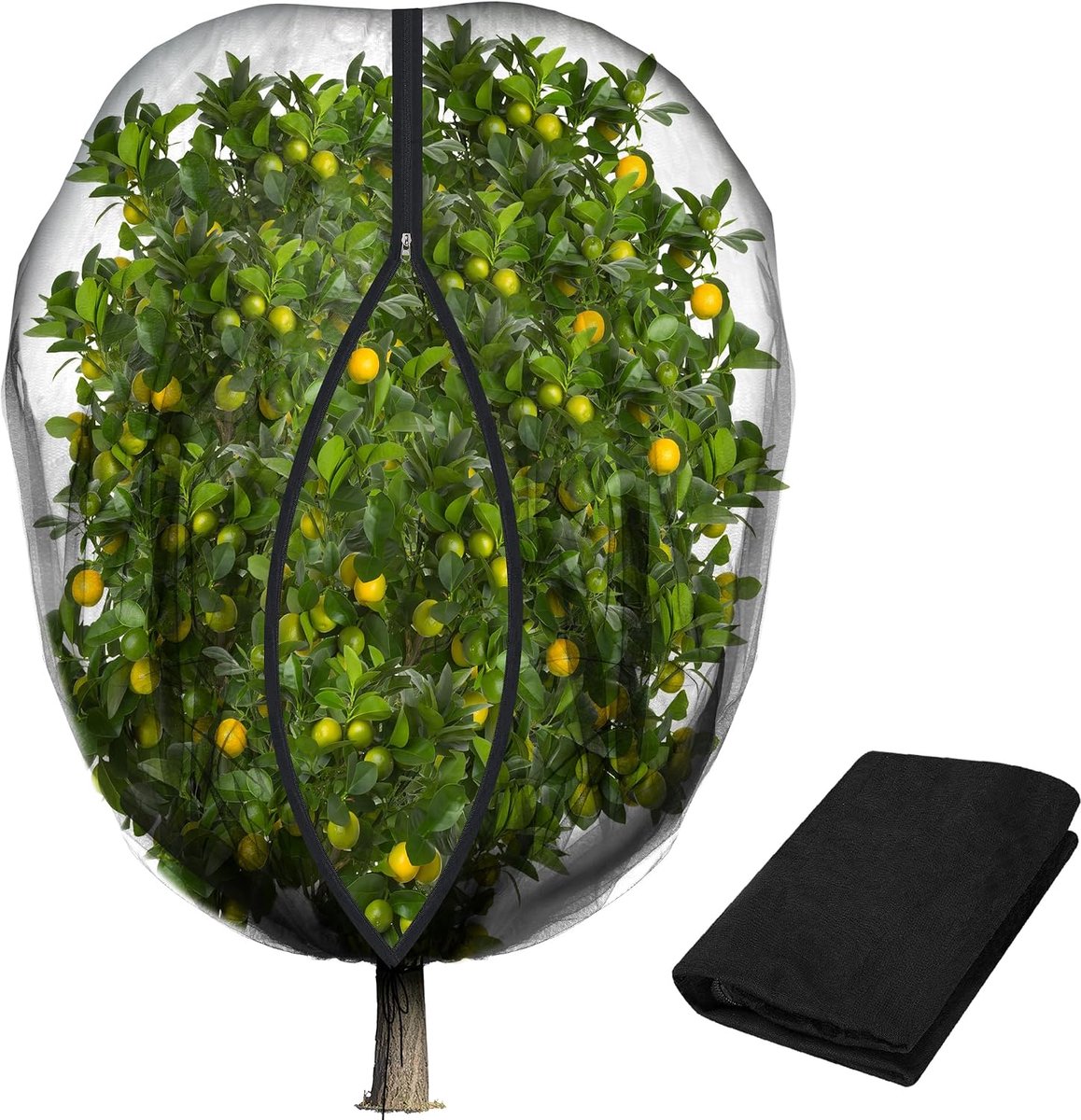 YAGXIG Zwart beschermend net - ademende gaasnet voor tuinplanten - insectenwerende hoes voor planten - met ritssluiting en trekkoord - insecten- en vogelwerend net - beschermt fruitbomen en planten tegen eekhoorns en andere insecten - 71*71 cm
