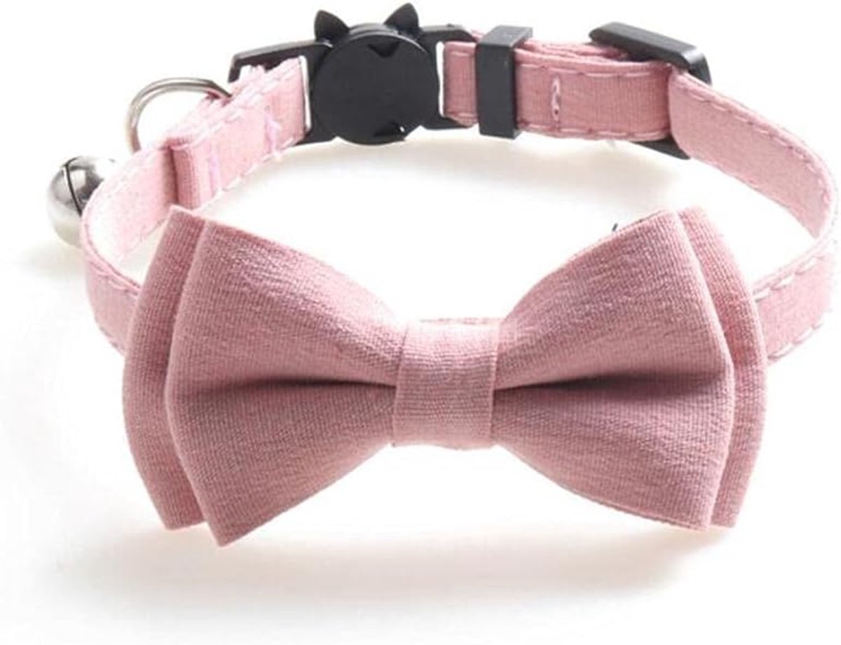 Katten Accessoires - Vlinderdas kraag - Veiligheidssluiting - Kattenhalsband met strikje en belletje - Roze - 11‑22 cm - Kattenbandje - Hondenhalsband Met Verwijderbare Strik - Katten Kleding - Veiligheid en stijl voor je kat, puppy of kitten