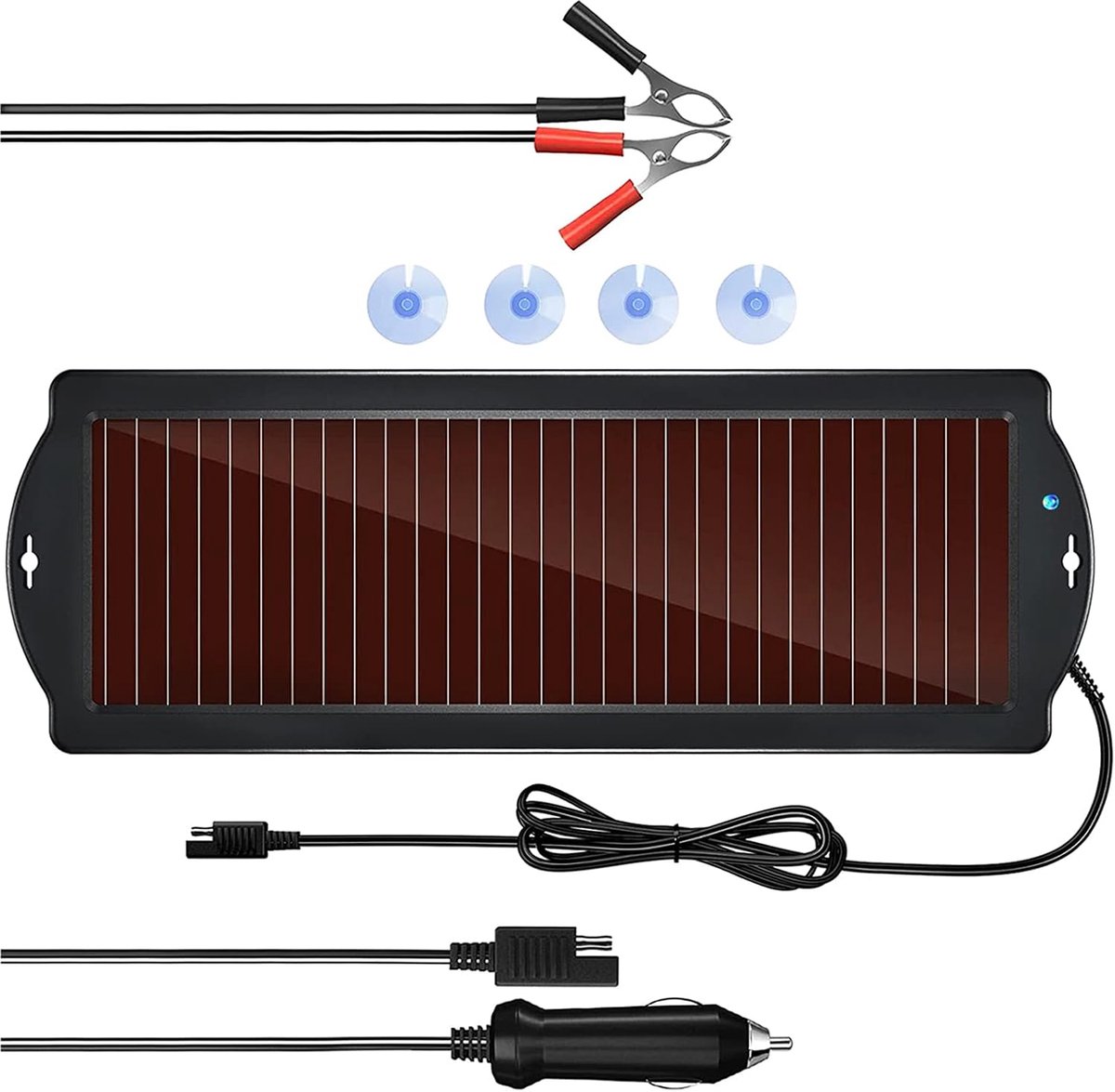 12V op zonne-energie batterijhouder en oplader, 2,5 W draagbare zonnepaneel druppeloplaadset voor auto, motorfiets, boot, camper, aanhangwagen, powersports, sneeuwscooter