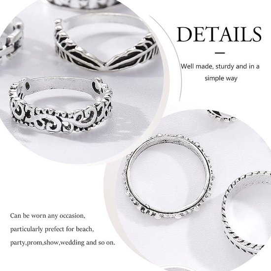 Vintage Knuckle Ring Sets Zilver Olifant Stapelbare Vingerringen Midi Size Gezamenlijke Knuckle Ring Sets voor Vrouwen en Meisjes 14 Stuks — afbeelding 3