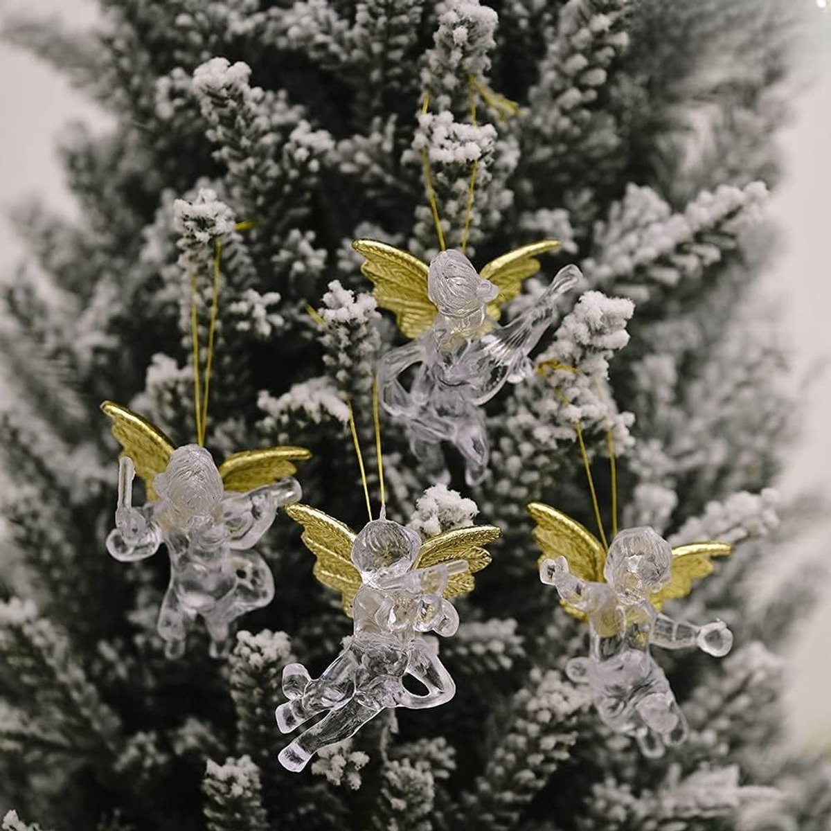 Kunstkerstboom Kerstboom opknoping transparante engel decoratie for thuis kerstfeest bruiloft ornament plastic hangers kinderen geschenken 4pcs / pack (Color : Angel-4PCS)