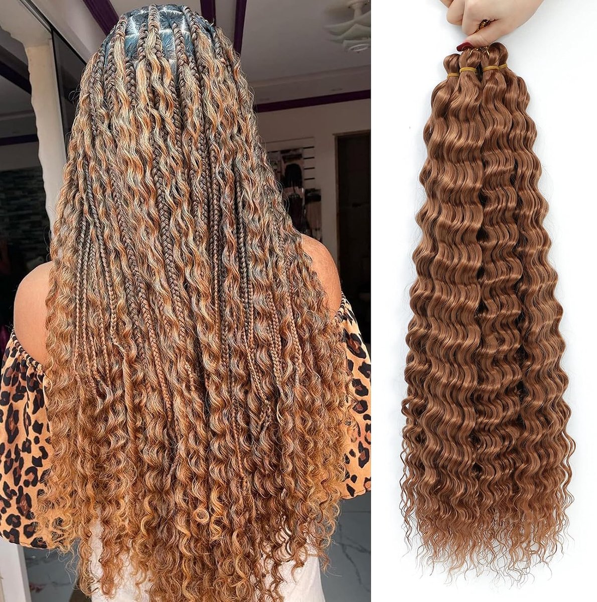 Wave cheveux Hair Extensions Deep Wave Flechten Haak Haar Zachte Synthetische Krullend Flechten Haak Haar voor Zwarte Vrouwen (30#, 22 inch (pack of 6）)