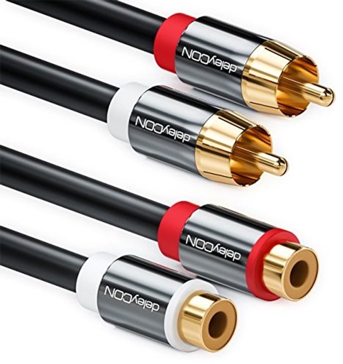 7,5m RCA Verlengkabel - Stereo Audiokabel 2x Male naar 2x Female - Vergulde Metalen Stekkers - Zwart