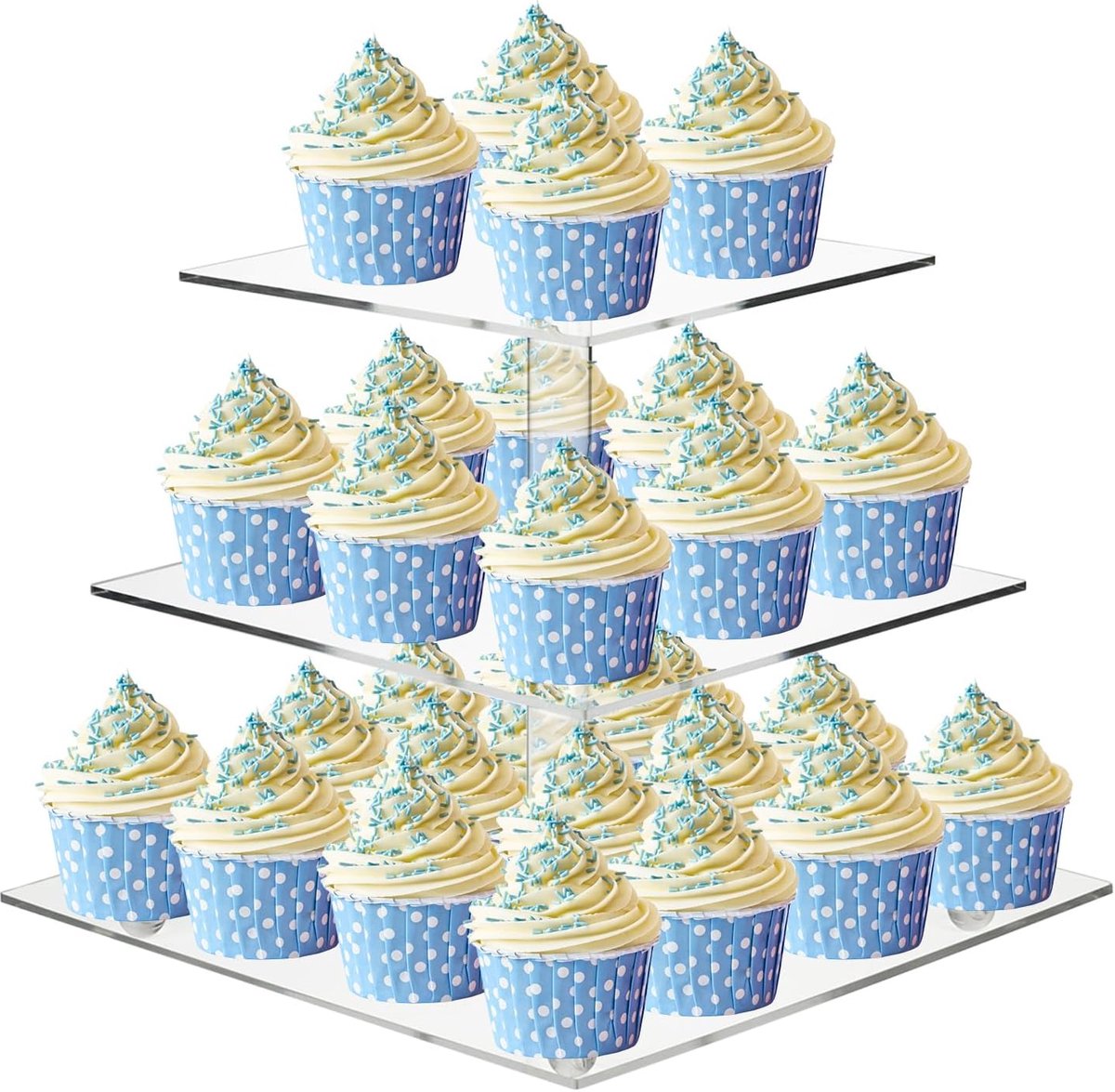 Cupcake-standaard, 4-laags doorzichtige vierkante cupcake-displayhouder, acryl dessertgebakje voor bruiloft, verjaardag (25,4 cm)