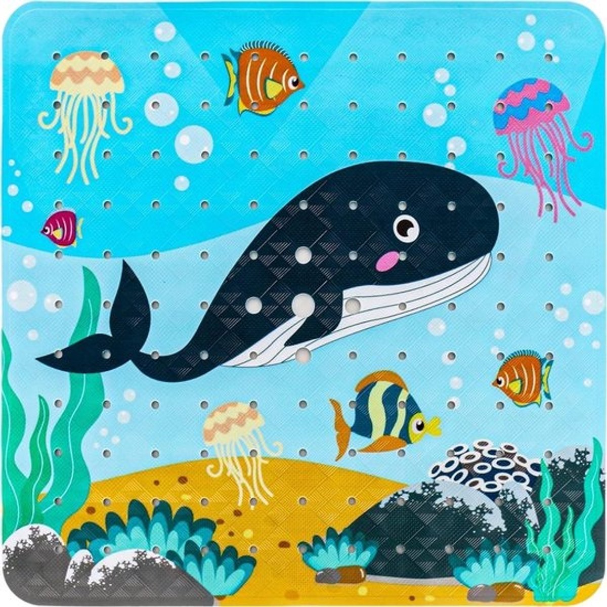 Vierkante douchemat voor kinderen - antislip - anti-schimmel - 53 x 53 cm - machinewasbaar - walvis