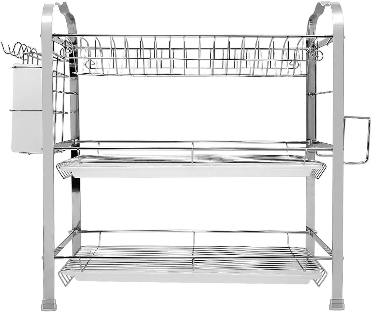 Rack 3 Tier Schotel Afdruiprek Board Aftappen Rack Cup Bowl Houder Eetstokjes Rack,42 * 25 * 49 cm (eetstokje kooi + bekerhouder)