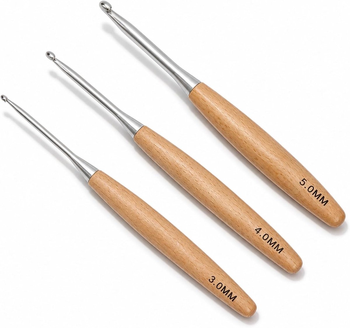 Haaknaaldenset van hout (3 mm, 4 mm, 5 mm)