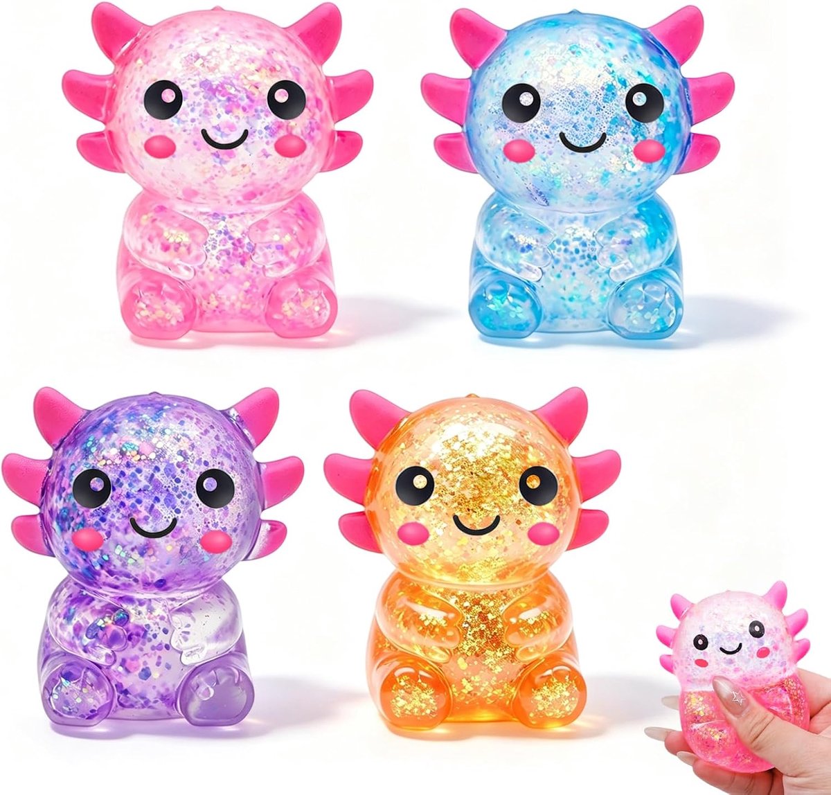 4 Piezas Axolotl Knijpstressspeelgoed, Knijp Juguetes, Squishy Knijp