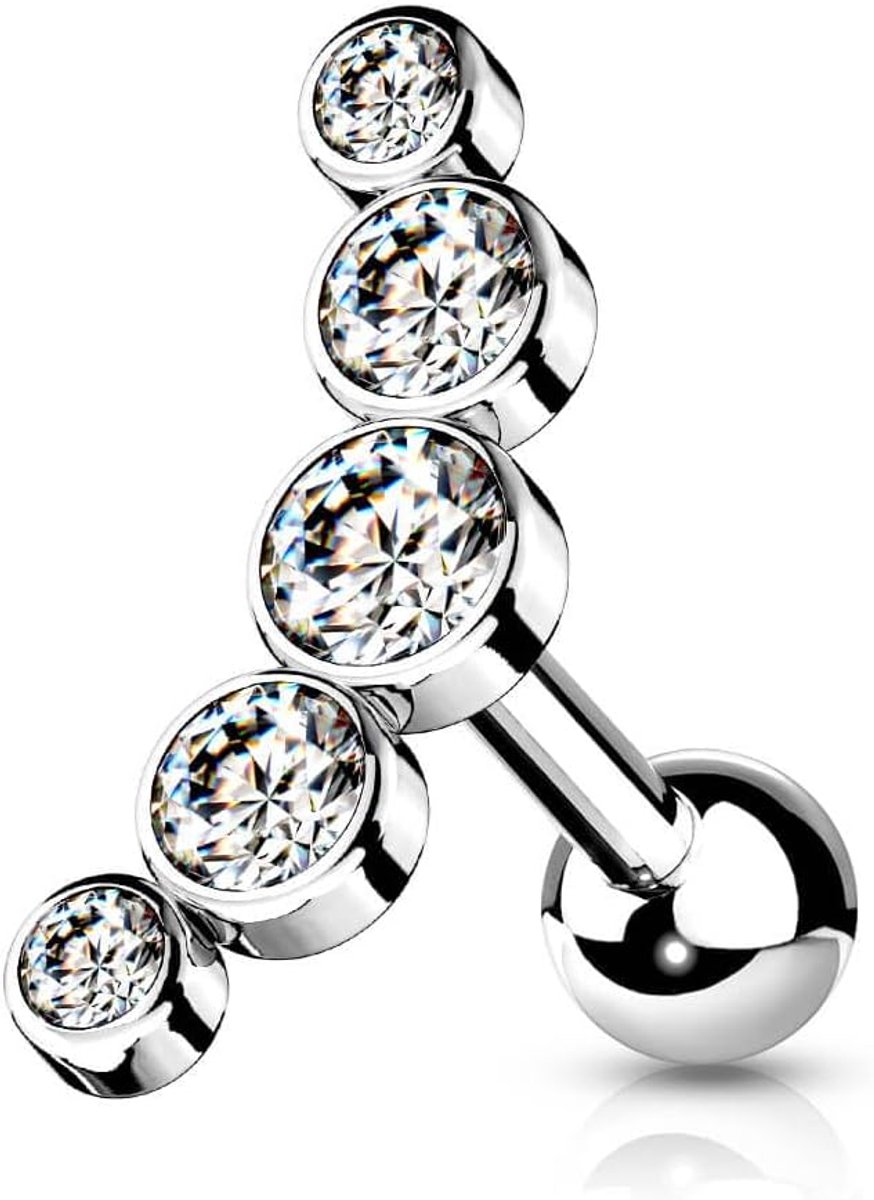 Oorpiercing van chirurgisch staal – kristalpiercing als oorsteker, helix of tragus in 5 kleuren