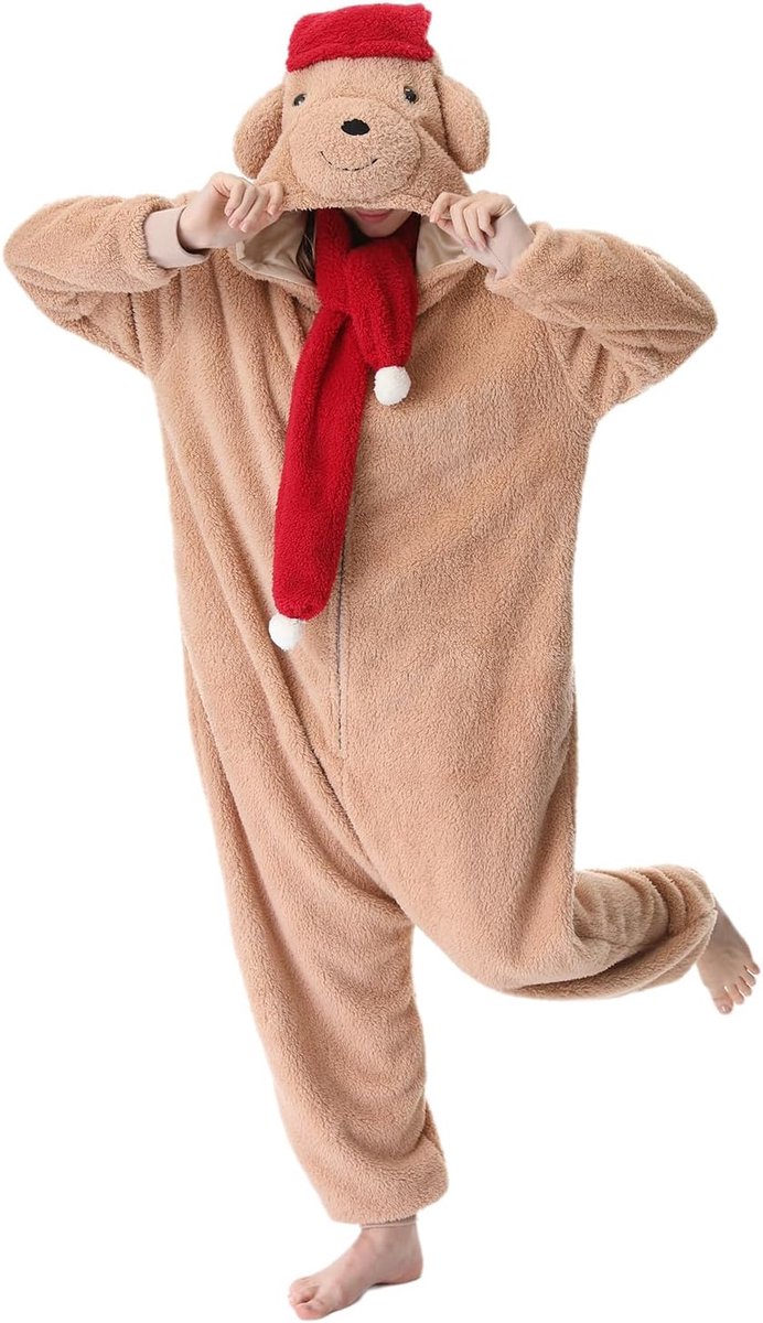 Dieren-kerstbeer-pyjama's, uniseks, volwassenen, capuchon, mannen, vrouwen, overall, kostuum, cosplay, nachtkleding